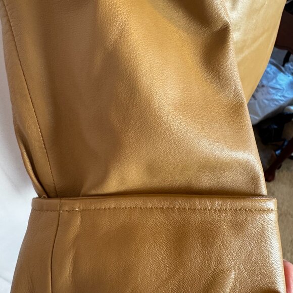 Vintage Chic Peruzzi Italy Caramel Brown Leather Tie Trench Coat Sz Lg - Picture 8 of 13